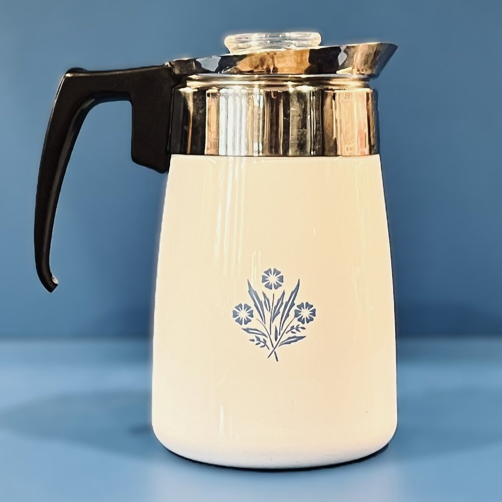 Vintage Corningware Blue Cornflower 6-cup Stovetop Coffee Pot Percolator‎